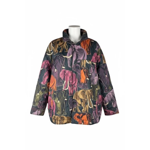 Farm Rio Elephants Reversible Puffer Jacket  Jungle Size L NWT Colorful - Picture 2 of 9